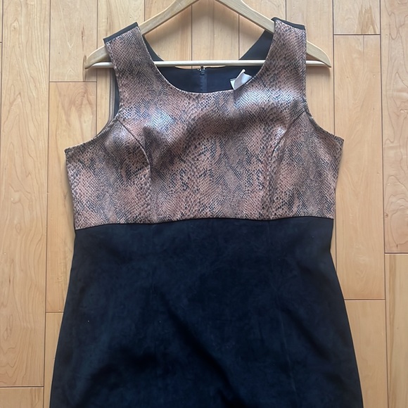 🌺2 for 50$🌺 Vintage 1980s Black Midi Dress with Faux Brown Snakeskin - Picture 2 of 13